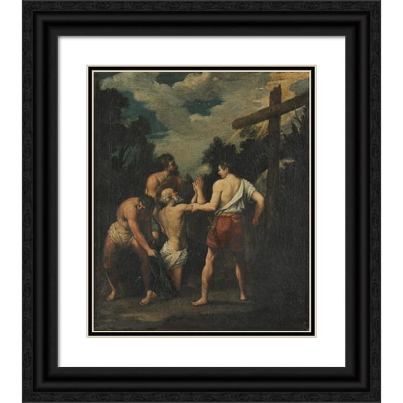 Guido Reni 15x17 Black Ornate Wood Framed Double Matted Museum Art Print Titled - Martyrdom of Saint Andrew (1600s)