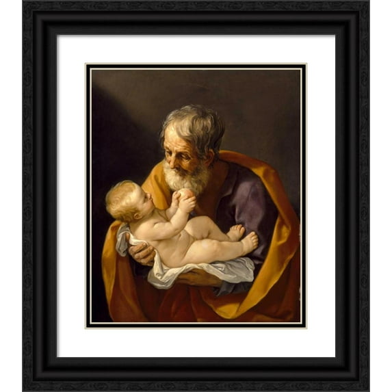 Guido Reni 20x23 Black Ornate Framed Double Matted Museum Art Print Titled: Saint Joseph and the Christ Child
