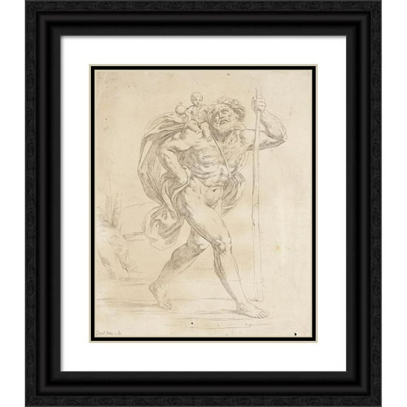 Guido Reni 20x24 Black Ornate Framed Double Matted Museum Art Print Titled: Saint Christopher and the Holy Child (1600-1640)