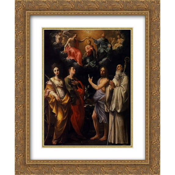 Guido Reni 2x Matted 20x24 Gold Ornate Framed Art Print 'Coronation of the Virgin with St. Catherine of Alexandria, St. John the Evangelist, St. John the Baptist'