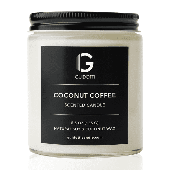 Guidotti Coconut Coffee Scented Candle, 5.5 oz, 1-Wick, Natural Soy & Coconut Wax, 40 Hour Burn