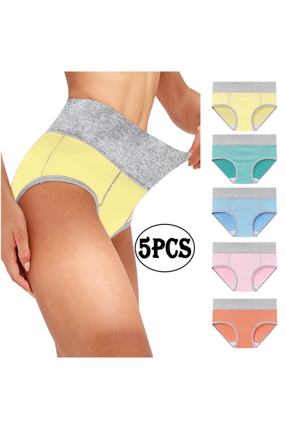 5-Pack Womens Underpant Plus Size Underwear Stretchy Soft Breathable Panties Color-Blocked Cotton Butt-Lifting Briefs Yellow XXXXXL