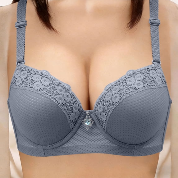 Guieoi Bra for Women Plus Size Lace Underwire Pushing Up with Adjustable Straps and Breathable Mesh Daily Underwear Gray XL