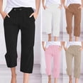 thumbnail image 1 of Guieoi Capri Pants for Women Plus Size with Pockets Drawstring Cotton-Linen Casual Loose-Fit Wide-Leg Straight-Leg 7/8 Length Cropped Trousers Brown XL, 1 of 6
