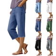 thumbnail image 1 of Guieoi Capri Pants for Women Plus Size with Pockets Summer Slim-Fit Stretch Slimming Denim Jeans 7/8 Length with Back Button Cropped Trousers Green XXL, 1 of 9
