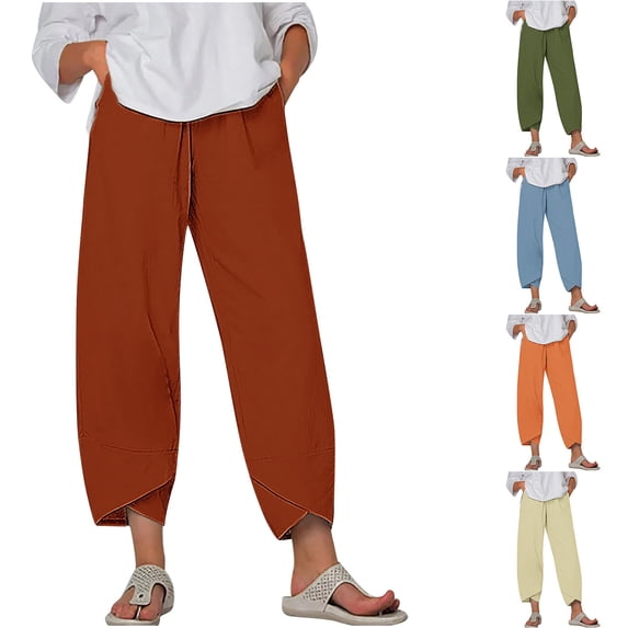 Guieoi Capri Pants for Women Plus Size with Pockets Summer Stretch Loose-Fit Wide-Leg Stretch Floral 9/10-Length Cropped Trousers Brown XXXXL