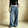 thumbnail image 1 of Guieoi Casual High-Waisted Suited Pants with Center-Seam Pleats Drape Slight Flared Silhouette and Slimming Wide Leg Blue S, 1 of 8