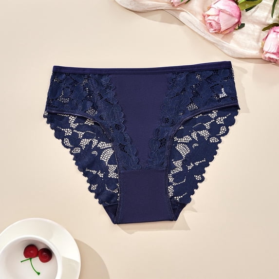 Guieoi Cheeky Womens Underpant Plus Size Underwear Stretchy Soft Breathable Panties Lace Cutout Briefs Comfortable Blue M