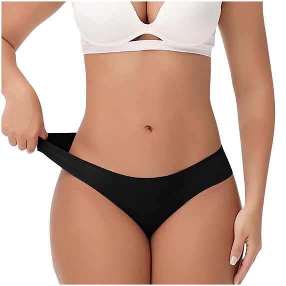 Guieoi Cheeky Womens Underpant Plus Size Underwear Stretchy Soft Breathable Panties Solid-Color Low-Waisted Comfortable Briefs Black L
