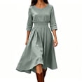 thumbnail image 1 of Guieoi Cotton-Linen Dresses for Women Solid-Color Casual Minimalist Loose-Fit Dress with Elastic Waist and 3/4-Sleeve Gray XL, 1 of 6