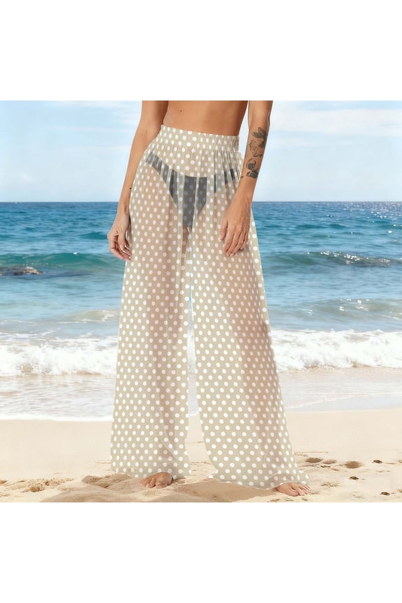Cover ups for Women Plus Size Women's Chiffon Lightweight Sun Protection Beach Pants Cover Pants Wide Leg Bohemian Style Printed Pants Beige XXL
