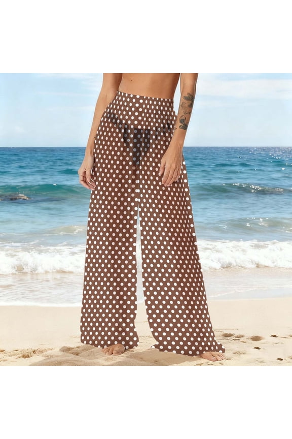 Cover ups for Women Plus Size Women's Chiffon Lightweight Sun Protection Beach Pants Cover Pants Wide Leg Bohemian Style Printed Pants Brown XXL
