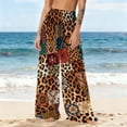 thumbnail image 1 of Guieoi Cover ups for Women Plus Size Women's Chiffon Lightweight Sun Protection Beach Pants Cover Pants Wide Leg Bohemian Style Printed Pants Brown XXL, 1 of 7