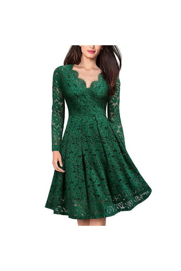 Dress for Women under $10.00 Plus Size Fashion Sexy Women Patchwork Skull Lace Splicing Long Sleeve Vintage Green Black*Friday/Cyber*Monday