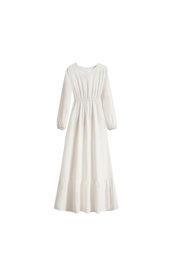 Dress for Women under $10.00 Plus Size Fashion Women Casual Dress Round Neck Long Sleeve Dress Long Waist Dress White Black*Friday/Cyber*Monday