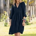 thumbnail image 1 of Guieoi Dress for Women Clearance under $10.00 Plus Size Fashion Women Fall Dress Casual V-Nek 3/4 Sleeve Solid Mini Dress Blue Black*Friday/Cyber*Monday Clearance, 1 of 6