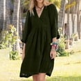 thumbnail image 1 of Guieoi Dress for Women under $10.00 Plus Size Fashion Women Fall Dress Casual V-Nek 3/4 Sleeve Solid Mini Dress Green Black*Friday/Cyber*Monday, 1 of 6