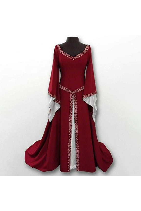 Dress for Women under $10.00 Plus Size Fashion Women Long Sleeve Long Maxi Dress Cosplay Party Dress Red Black*Friday/Cyber*Monday