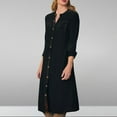 thumbnail image 1 of Guieoi Dress for Women under $10.00 Plus Size Fashion Women Solid Color V-Neck Long Ankle Sleeve High Waist Dress Skirt, 1 of 6