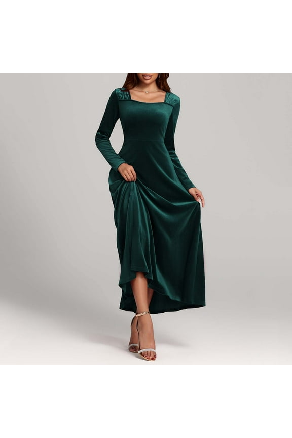 Dress for Women under $10.00 Plus Size Long Sleeve V-Neck Velvet Long Dress with Slim Temperament Velvet Dress formal Dress Maxi Dress Green Black*Friday/Cyber*Monday