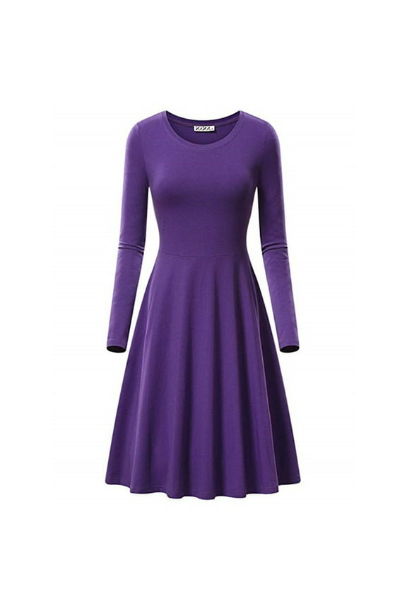 Dress for Women under $10.00 Plus Size Women Elegant Temperament Solid Color Round Neck Long Sleeve Dress Purple Black*Friday/Cyber*Monday