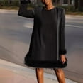 thumbnail image 1 of Guieoi Dress for Women under $10.00 Plus Size Women Party Clothing Splicing Feathers Solid Long Sleeve Round Neck Dresses Black Black*Friday/Cyber*Monday, 1 of 6