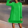 thumbnail image 1 of Guieoi Dress for Women under $10.00 Plus Size Women Party Clothing Splicing Feathers Solid Long Sleeve Round Neck Dresses Green Black*Friday/Cyber*Monday, 1 of 6