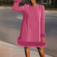 thumbnail image 1 of Guieoi Dress for Women Clearance under $10.00 Plus Size Women Party Clothing Splicing Feathers Solid Long Sleeve Round Neck Dresses Pink Black*Friday/Cyber*Monday Clearance, 1 of 6