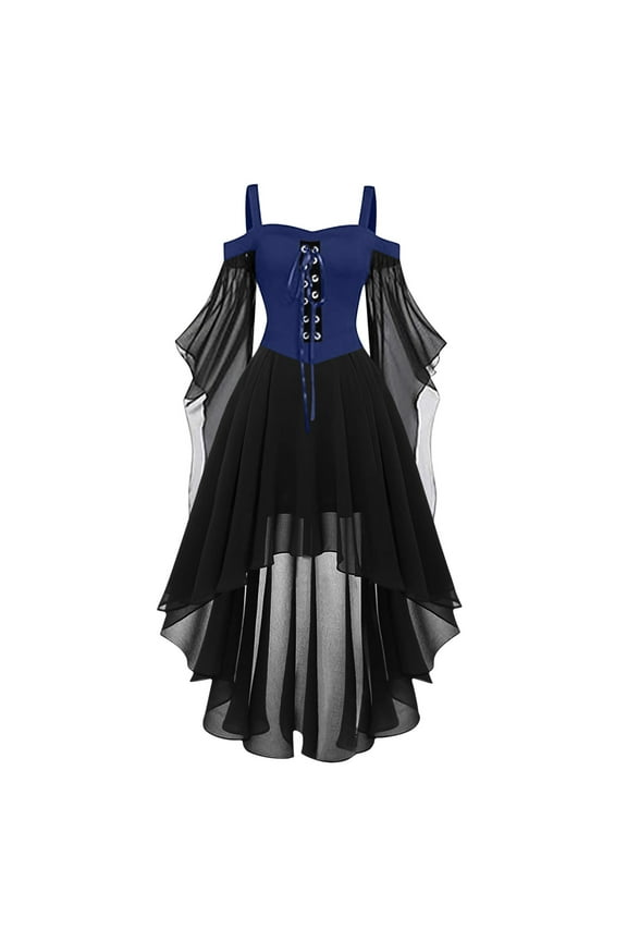 Dress for Women under $10.00 Plus Size Women Plus Size Cold Shoulder Sleeve Lace Up Party Dress Blue Black*Friday/Cyber*Monday
