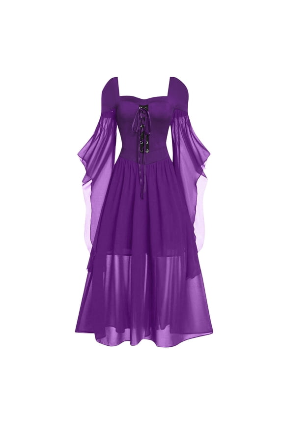 Dress for Women under $10.00 Plus Size Women Plus Size Cold Shoulder Sleeve Lace Up Party Dress Purple Black*Friday/Cyber*Monday