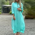 thumbnail image 1 of Guieoi Dress for Women under $10.00 Plus Size Women'S-Neck Shirt Dress Solid Color Cotton Hemp Casual Cardigan Long-Sleeved Dress Blue, 1 of 6