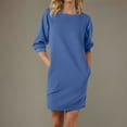thumbnail image 1 of Guieoi Dress for Women under $10.00 Plus Size Women's Casual Round Neck Five Quarter Sleeve Pocket Solid Color Dress Blue Black*Friday/Cyber*Monday, 1 of 6