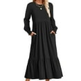thumbnail image 1 of Guieoi Dress for Women under $10.00 Plus Size Women's Casual Solid Color Long Sleeve Pleated Large Dress Black Black*Friday/Cyber*Monday, 1 of 4