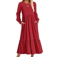 thumbnail image 1 of Guieoi Dress for Women under $10.00 Plus Size Women's Casual Solid Color Long Sleeve Pleated Large Dress Red Black*Friday/Cyber*Monday, 1 of 3