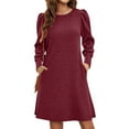 thumbnail image 1 of Guieoi Dress for Women under $10.00 Plus Size Women's Fashion Solid Color Round Neck Knit Dress Puff Long Sleeve Dress Long with Pocket Red Black*Friday/Cyber*Monday, 1 of 9
