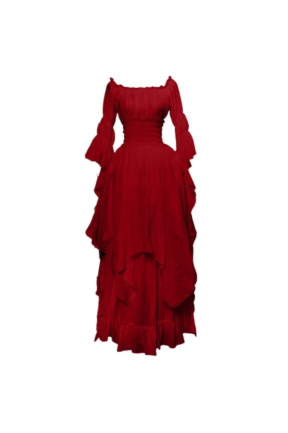 Dress for Women under $10.00 Plus Size Women's Long Sleeve One Shoulder Dress Floor Length Cosplay Dress Plus Size Dress Red Black*Friday/Cyber*Monday