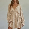 thumbnail image 1 of Guieoi Dress for Women under $10.00 Plus Size Women's Loose Sequin V-Neck Long Sleeve Dress Long Sleeve Round Neck Mid Calf Dress Gold Black*Friday/Cyber*Monday, 1 of 7