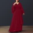 thumbnail image 1 of Guieoi Dress for Women under $10.00 Plus Size Women's Plus-size Elegant Long Sleeve V-Neck Chiffon Dress Red, 1 of 3