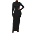thumbnail image 1 of Guieoi Dress for Women under $10.00 Plus Size Women's Solid Color Sexy Round Neck Tight Fit Hip Hugging Dress Long Sleeve Round Neck Ankle Dress Black Black*Friday/Cyber*Monday, 1 of 6