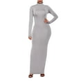 thumbnail image 1 of Guieoi Dress for Women Clearance under $10.00 Plus Size Women's Solid Color Sexy Round Neck Tight Fit Hip Hugging Dress Long Sleeve Round Neck Ankle Dress Gray Black*Friday/Cyber*Monday Clearance, 1 of 6