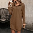 thumbnail image 1 of Guieoi Dress for Women under $10.00 Plus Size Women's Winter Temperament Long Sleeves Head Cover Pocket Solid Color Dress Brown, 1 of 7