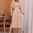 thumbnail image 1 of Guieoi Dress for Women Clearance under $10.00 Plus Size Women's Fall Dress Solid Color Long Sleeve Dress Beige Black*Friday/Cyber*Monday Clearance, 1 of 8