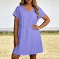 thumbnail image 1 of Guieoi Dresses for Women Midi Summer Plus-Size Solid-Color V-Neck Cap-Sleeve Short-Sleeve Dress Purple XXXXL, 1 of 5