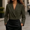 thumbnail image 1 of Guieoi Fall Blazer for Women Long Sleeve Cropped Notched Lapel Hidden Buttons Business Casual Office Jacket with Shoulder Pads And Lining Green S, 1 of 7