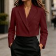thumbnail image 1 of Guieoi Fall Blazer for Women Long Sleeve Cropped Notched Lapel Hidden Buttons Business Casual Office Jacket with Shoulder Pads And Lining Red L, 1 of 7
