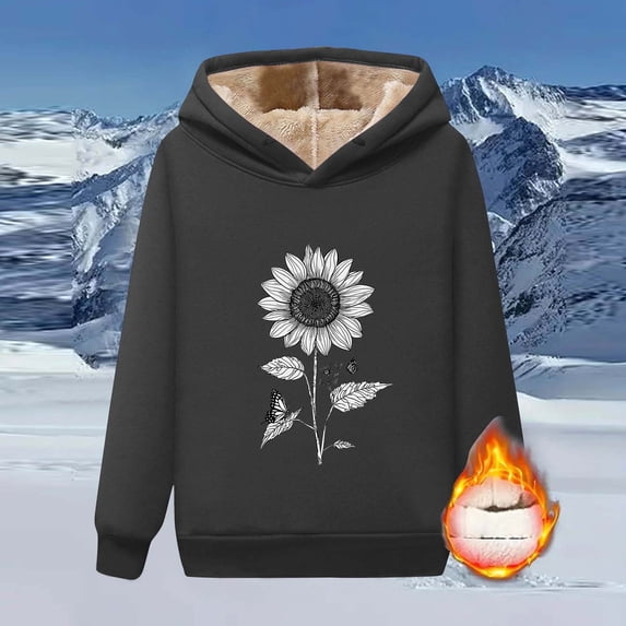 Guieoi Fall Coats Plus Size Women's Casual Graphic Sweatshirt Winter Warm Tops Long Sleeve Pullover Hoodie with Pocket