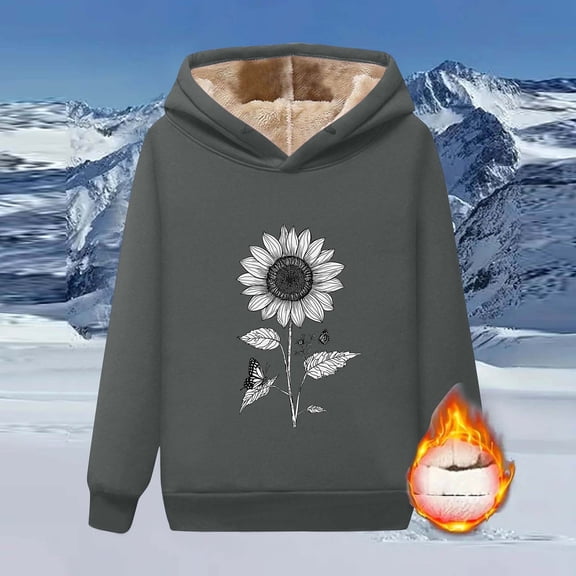 Guieoi Fall Coats Plus Size Women's Casual Graphic Sweatshirt Winter Warm Tops Long Sleeve Pullover Hoodie with Pocket Gray Black*Friday/Cyber*Monday