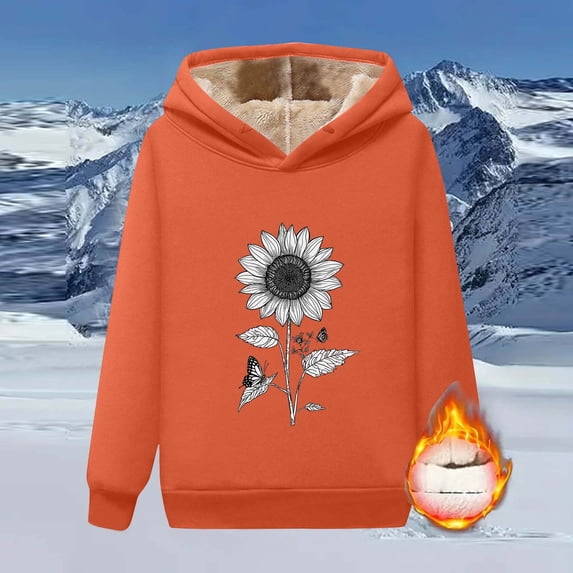 Guieoi Fall Coats Plus Size Women's Casual Graphic Sweatshirt Winter Warm Tops Long Sleeve Pullover Hoodie with Pocket Orange Black*Friday/Cyber*Monday