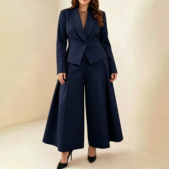 Guieoi Fall Outfits for Women Blazer and Wide-Leg Pants Set Two Piece Matching Set Blue M