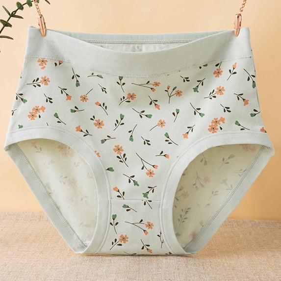 Guieoi High Rise Hipster Cotton High-Waisted Printed Briefs for Women Green XXL